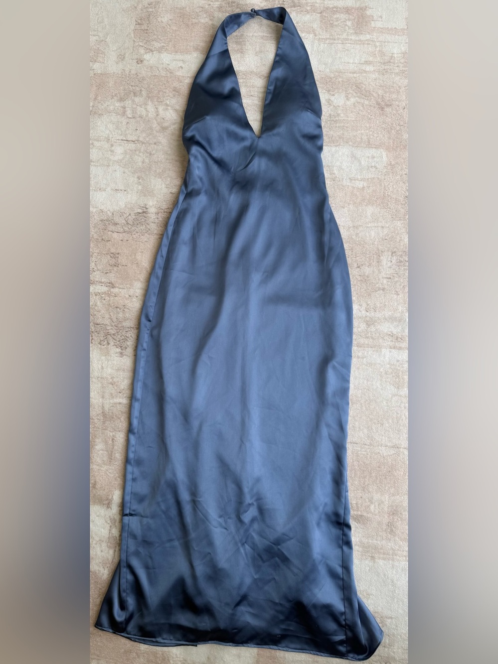 Meshki Slate Blue Satin Maxi Slip Dress